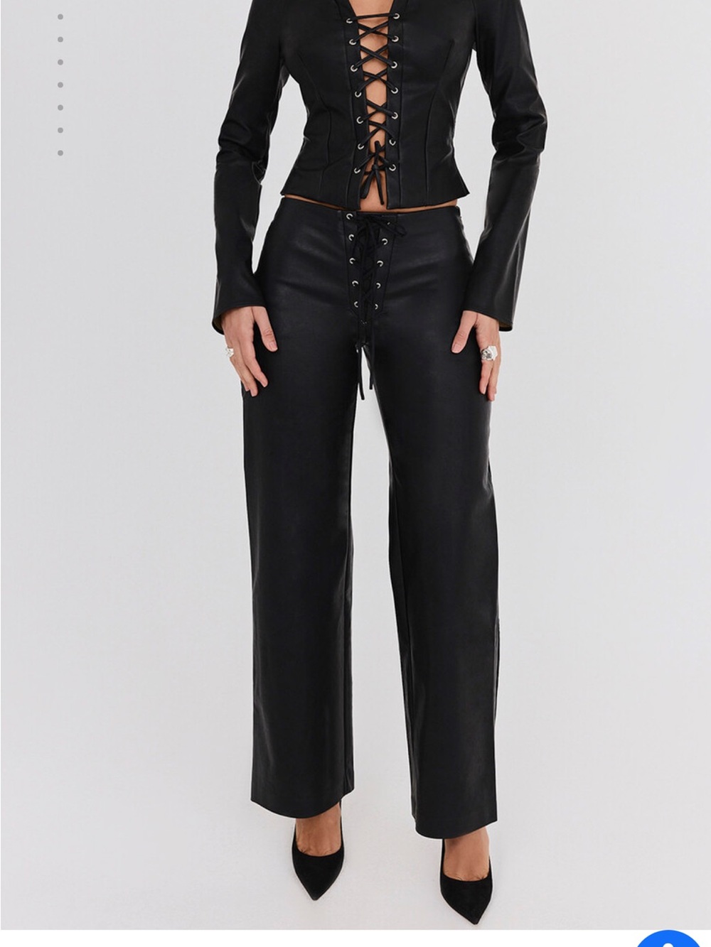 House of CB Mistress Rocks Black Lace-Up Wide-Leg Faux Leather Pants - Women's